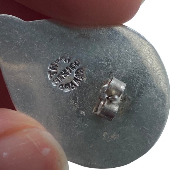 Taxco TA-41 Mexico Sterling Silver Pierced Earrings Onyx Modernist - Picture 9 of 12